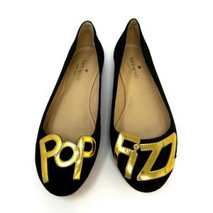 Kate Spade (5.5) Pop Fizz Flats Black Gold